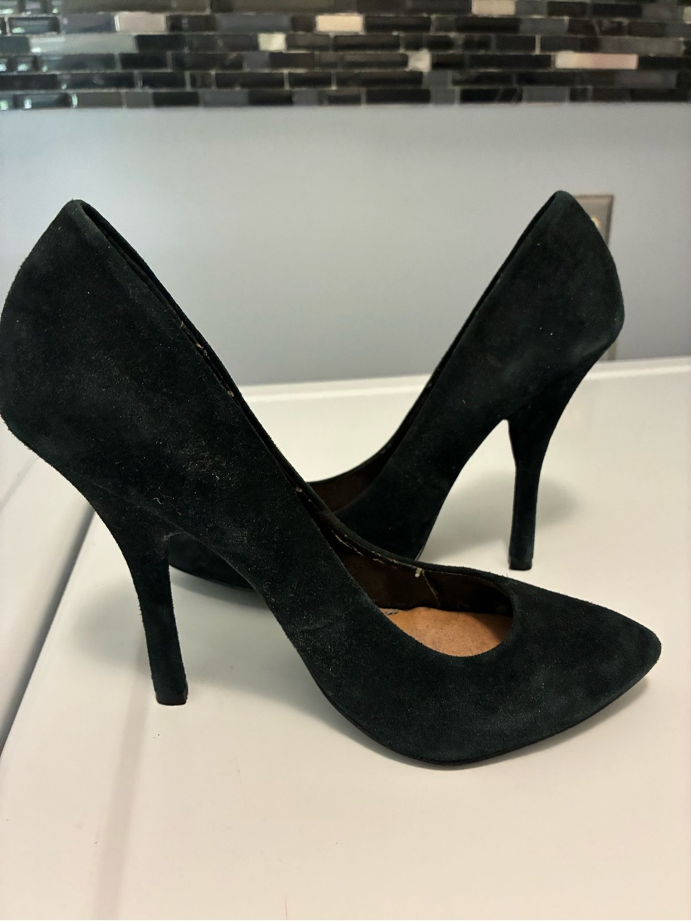 Steve Madden Black Suede Pointed-Toe Stiletto Heels